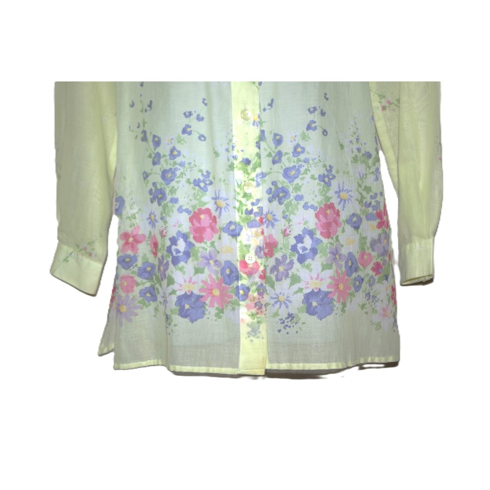 Liz Claiborne Lizsport Small Petite Yellow Floral Cotton Button Down Shirt - Picture 2 of 5
